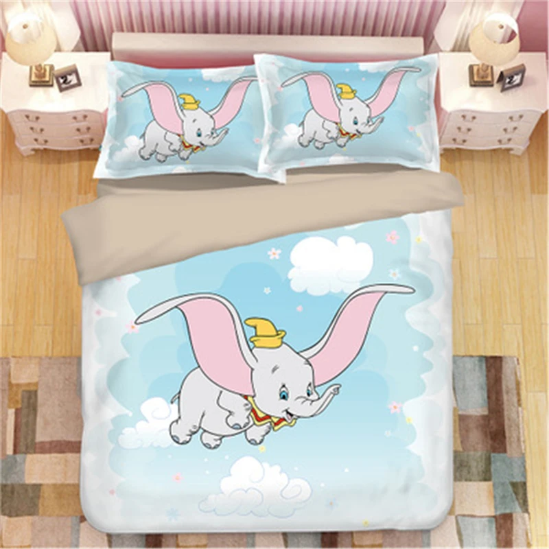 

Disney Cartoon Dumbo Bedding Set Boy/Girl Baby Single Twin King Queen Kids Duvet Cover Set Pillowcases queen quilt blanket cover