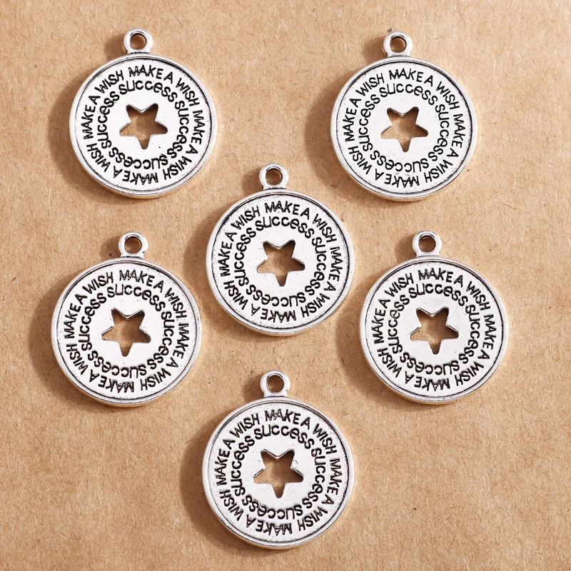 

8pcs 22*26mm Circle Star Charms for Pendants Necklaces Bracelets Earrings Letter Make a Wish Charms DIY Handmade Jewelry Making