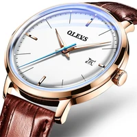 business men olevs top brand rose gold white sport wrist watch automatic mechanical high quality leather watch calendar clock