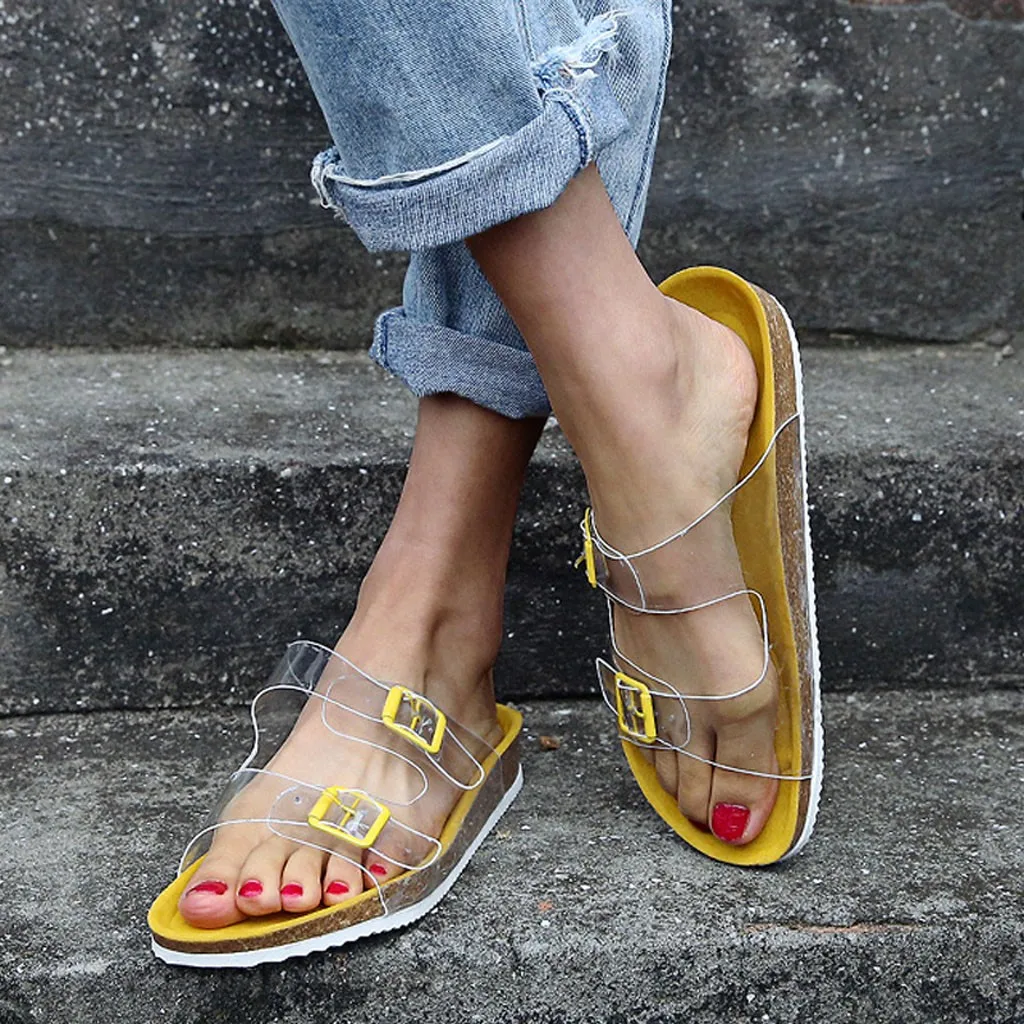 Женские прозрачные тапочки с пряжкой на ремешке Пикантная Женская нескользящая