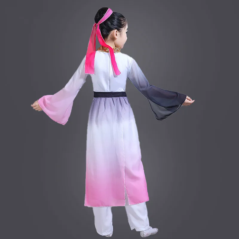 Китайский народный детский танцевальный костюм Yangko Dance Cotsume Восточный веер Одежда для танцев зонтик одежда для танцоров этнический сценический наряд 90