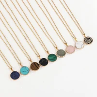 small gold filled round natural stone disc pendant necklace for women fashion stainless steel turquoise choker necklace jewelry