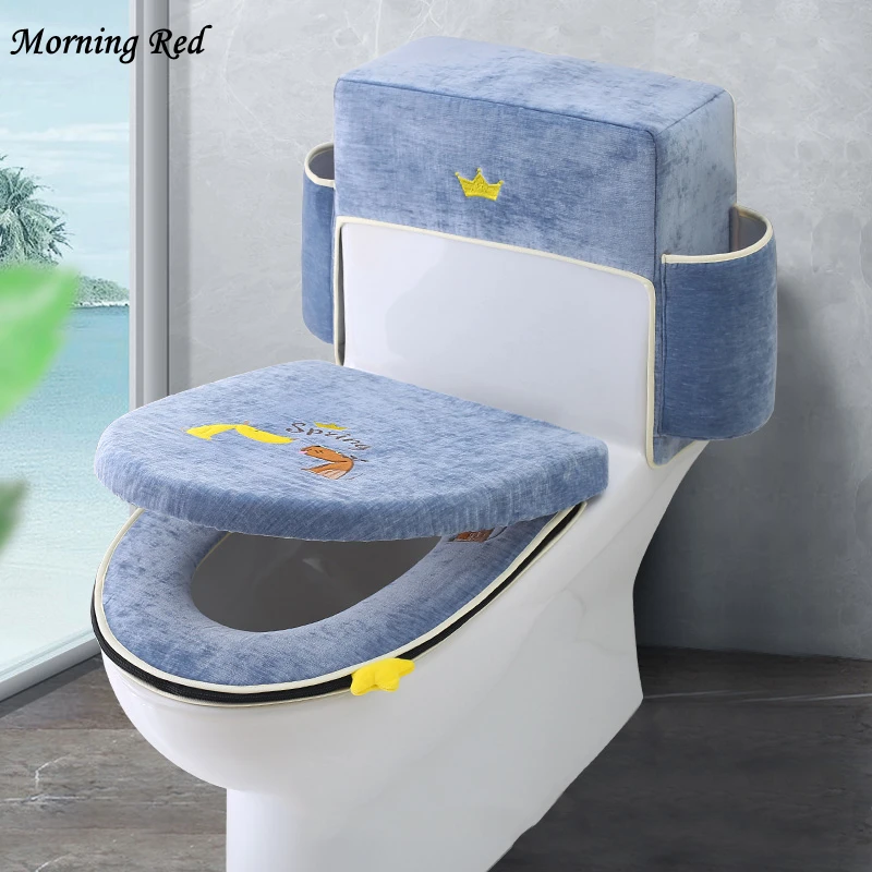Чехол на сиденье унитаза 3 предмета в комплекте бархатная теплая подушка бытовой