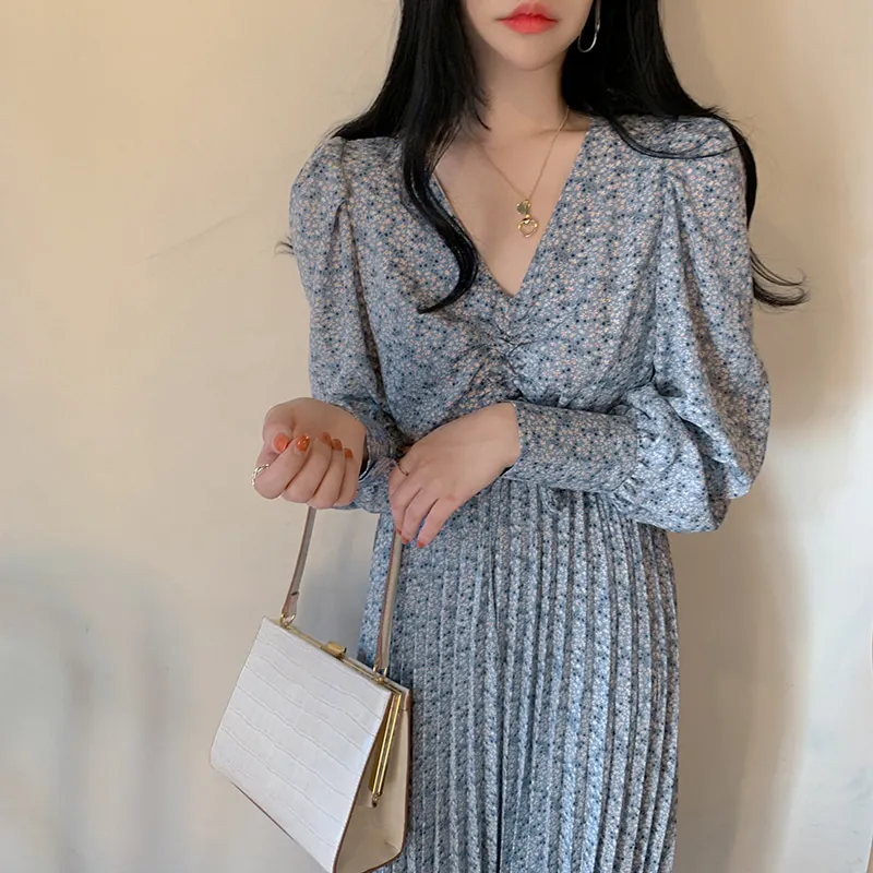 Женское длинное Плиссированное шифоновое платье с V-образным вырезом длинным