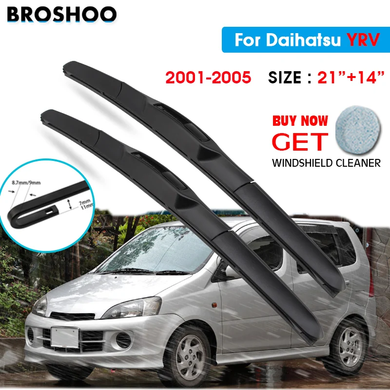 

Car Wiper Blade For Daihatsu YRV 21"+14" 2001-2005 Auto Windscreen Windshield Wipers Blades Window Wash Fit U Hook Arms