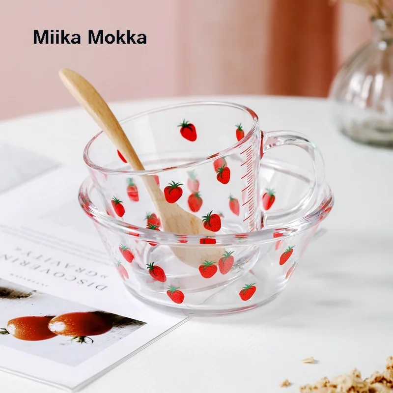 Cute Fruit Salad Bowl Transparent Glass Tableware 900ml Large Capacity Cartoon Strawberry Soup Dessert Snack Foods | Дом и сад