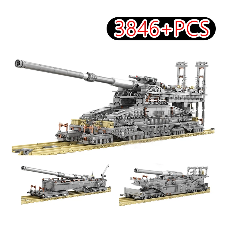 

3846pcs Military WW2 Heavy Tank Bricks Set Gustav K5E German Railway Gun Dora Building Blocks Models Kid Toy for Children Gifts