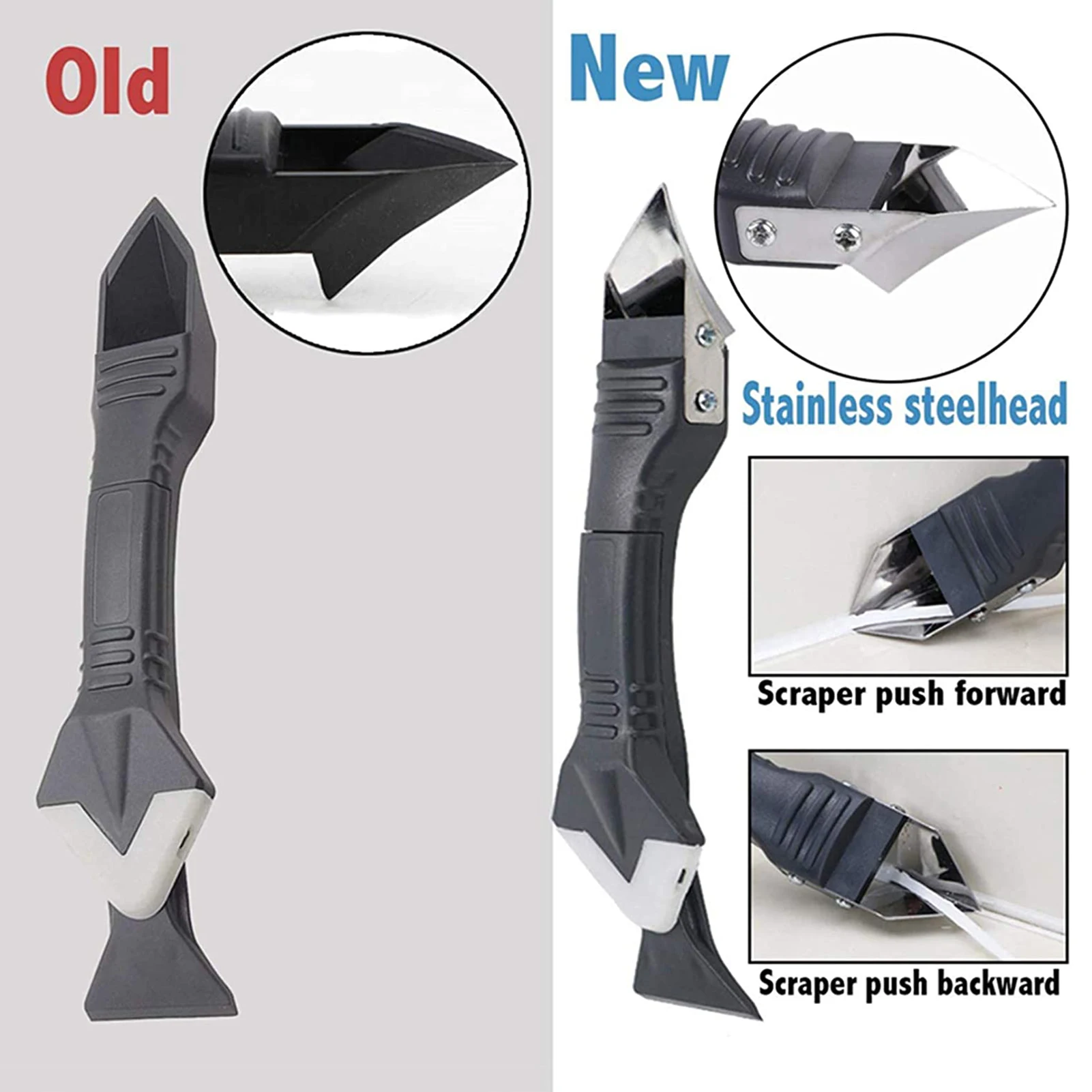 

3in1 Caulking Removal Tools Set Kit Sealant Finishing Tool Grout Scraper Caulk Remover with Replaceable Caps for Kitchen --M25