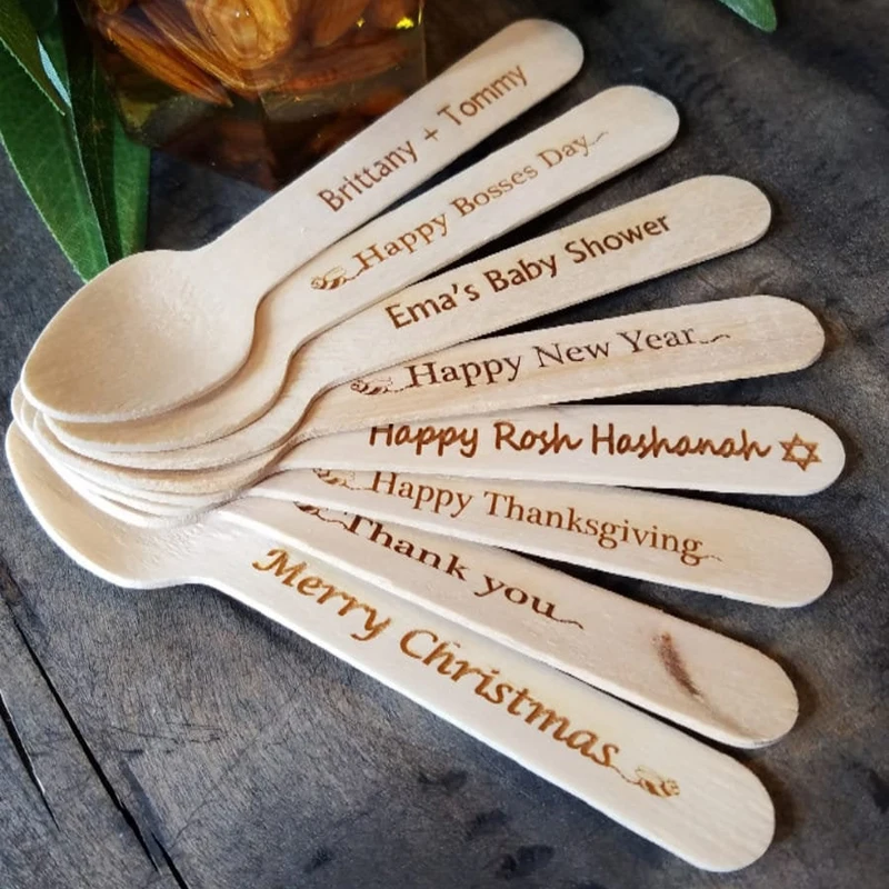 

Custom Engraved Wooden mini Spoon, Personalized Wood Spoon, baby baptism birthday party Wedding Shower favors