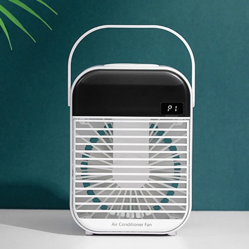 

USB Air Cooling Fan W/ Night Light Spray Humidifier Visible Water Tank Ultra-quite USB Rechargeable for Indoor Home L69D