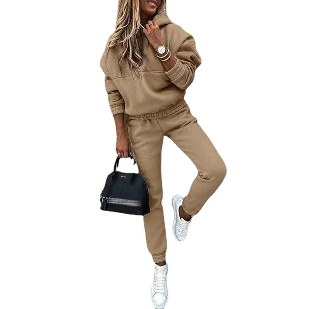 

2021 New Autumn Winter Casual Solid Color Sweater Women's Hooded Fashion Pants Suit Long Sleeve Women Europe America