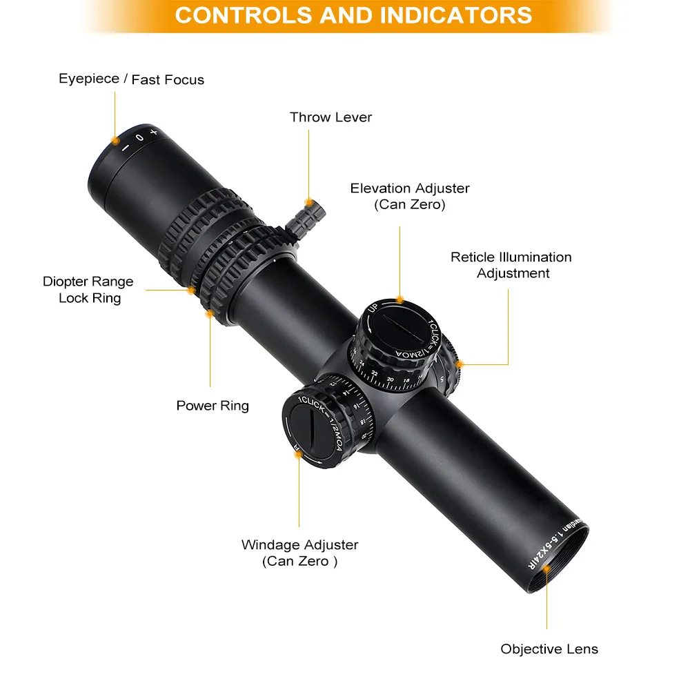 ohhunt Guardian 1.5-5X24 IR Compact Tactical Riflescope 30mm Tube Center Dot Illuminated Glass Etched Reticle Hunting Optics | Спорт и