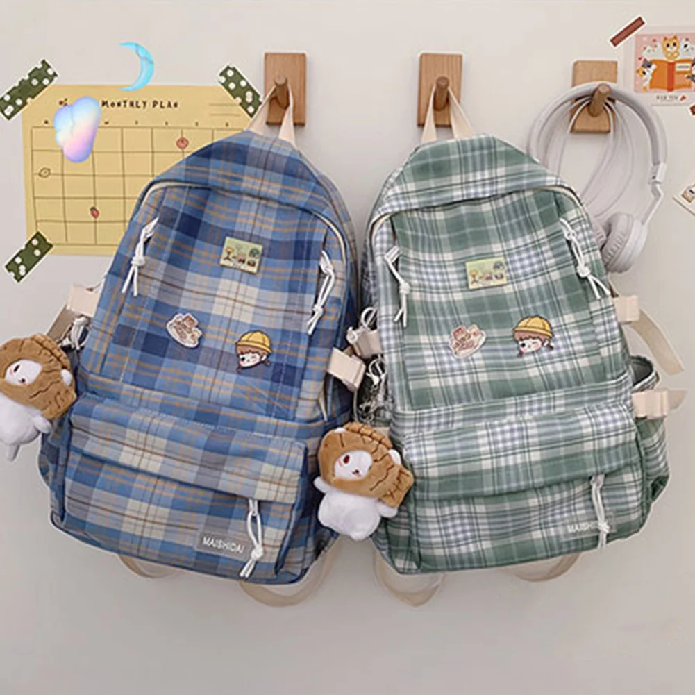 

Women Girls Preppy Style Plaid Printing Backpack Large Capacity School Travel Handbag Rucksacks Preppy Style Mochila Bolsa Soft