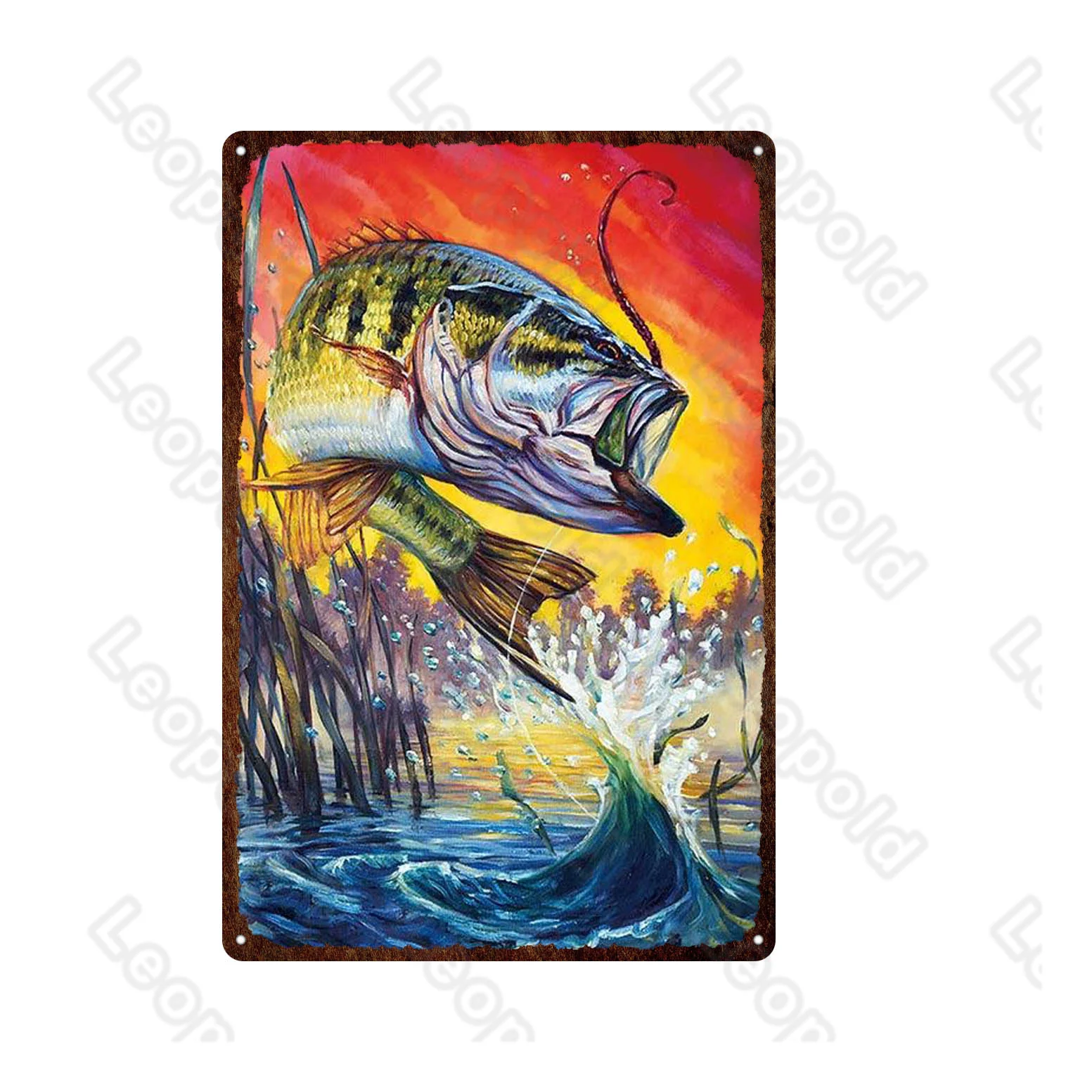

Europe Type Living Room Metal Poster Decoration The Fisherman The Fish and Girl Metal Tin Can Be Suspended Art Iron Painting