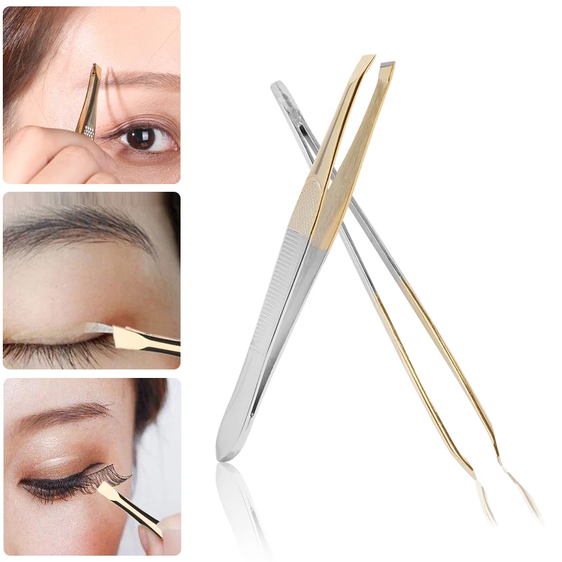 

1PCS Eyebrow Tweezers Makeup Eyelash Extension Clip Stainless Steel Facial Hair Removal Tweezer Flat Slant Tip Beauty Tools