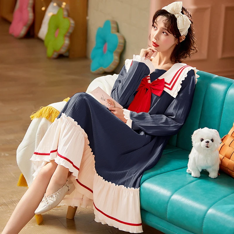 

Pajamas Women's Spring and Autumn Cotton Long-Sleeved Thin Summer Sweet Cute Japanese Style Princess Style Home Wear Two-Piece