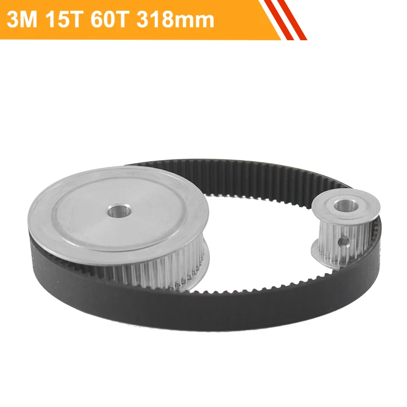 

Synchronous Pulley Wheel Kit HTD3M 15T 60T 100mm Center Distance 3M-318mm Timing Belt Ratio 1:4 Tooth Belt Pulley Kit