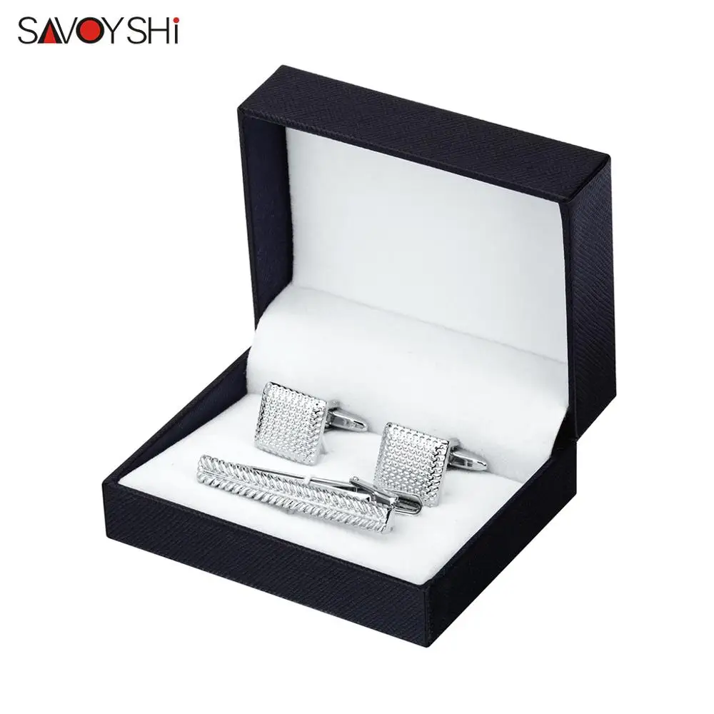 

SAVOYSHI High Quality Cuff links necktie clip for tie pin for mens Stainless Steel tie bars cufflinks tie clip set Gift