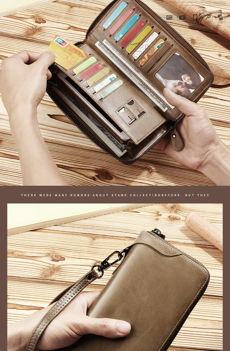 DIDE New Famous Brand Men Long Wallets Genuine Leather Coin Purse Male Purse Card Holder Clutch Wallet Business Vintage Bag