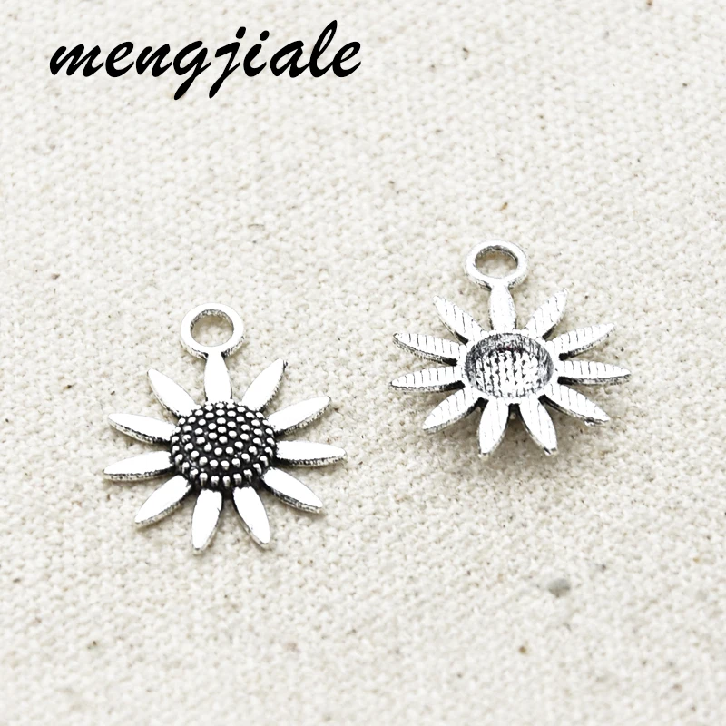 18pcs Antique Silver Tone Sunflower Charms Alloy Metal Flower Pendants For DIY Jewelry Accessories Making 23*19mm | Украшения и