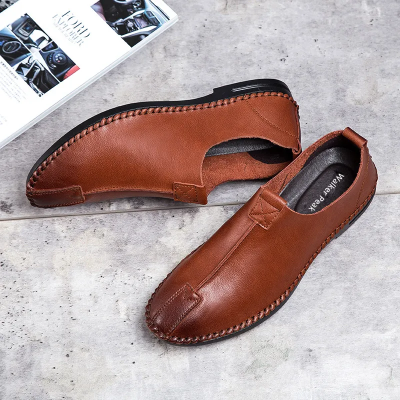 Мокасины мужские из натуральной кожи мягкие туфли для вождения без застежки