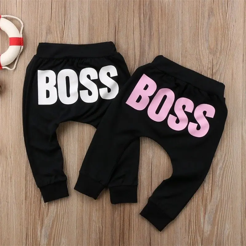 

Baby Boys Girls Pants Hot Letter BOSS Pants Cotton Baby Girls Harem Pants For Baby Casual Trousers Boy Girl Clothes