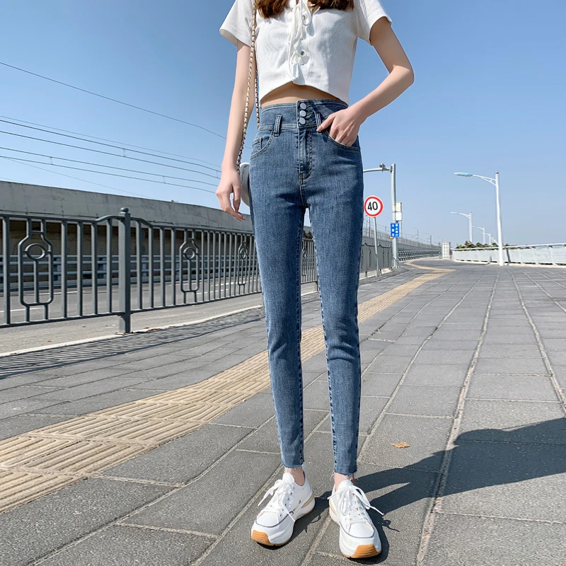 

TongSiHai Jeans Women Ladies Sexy High Waist Skinny Stretch Jeans Girls Students Cotton Denim Ankle-length Pencil Pants