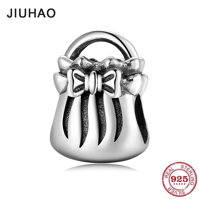 925 Sterling Silver Fashion women's flower handbag Shape beads Fit Original JIUHAO Bracelets bangle for Women fine Jewelry Gift |