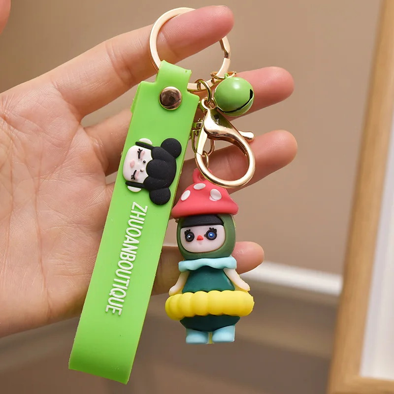 

2021 Creative PVC Small Mushroom Doll Keychains Hot Selling Cute Clowns Car Keyrings Fashion Bubble Gum Girl Key Chain Wholesale