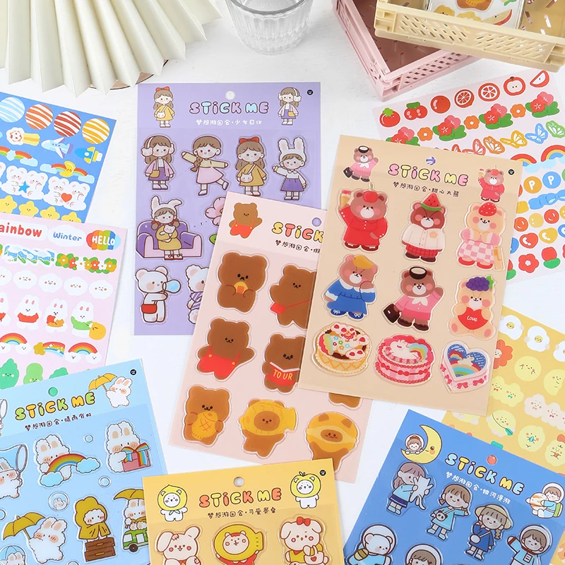 

6 Design Cute Patterns Cartoon Stickers DIY Diary Stick Labels Decoration Planner Custom Scrapbooking Album aesthetic Label