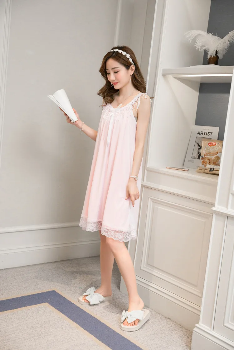 2020 Summer princess sweet condole lace belt breast cushion feminine sense sleeveless nightgown Smooth Lingerie for women | Женская