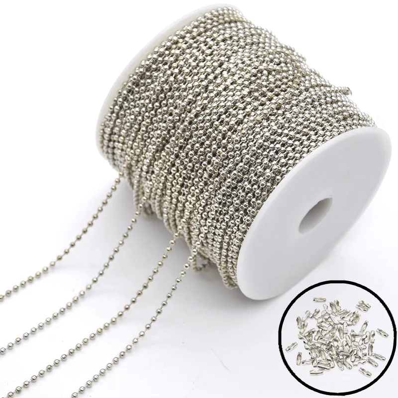 1.5/2.4/3.0mm Silver Gold Plated Dog Tag Beaded Ball Chain Bulk Metal Chains For DIY Necklace Bracelet Jewelry Making Chains
