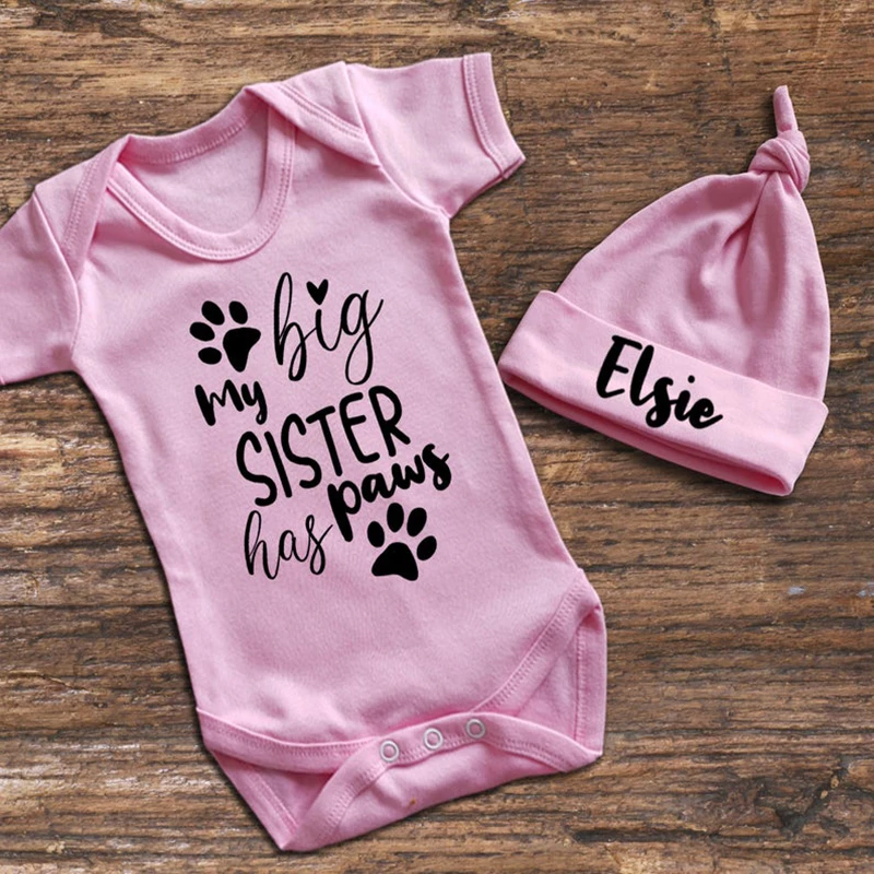 YSCULBUTOL My siblings have paws pink baby grow bodysuit and hat set Baby's with dog girl clothes boy shower gifts | Детская одежда