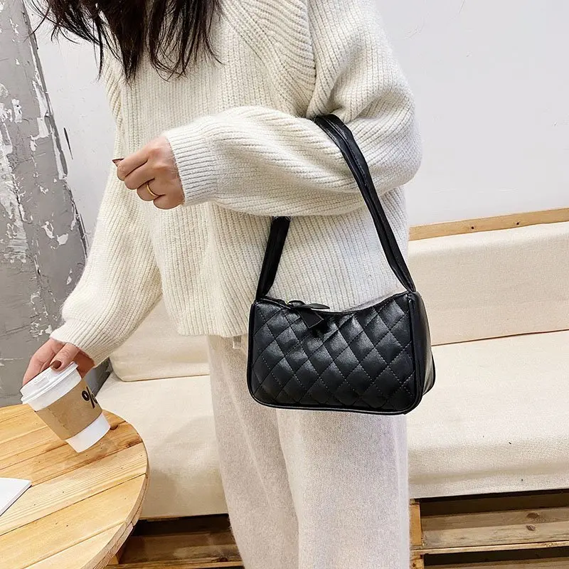 

Багет формы сумки на ремне для женщин прошитая клетчатая подмышки Сумки из искусственной кожи, сумка в руку, женские сумки модный кошелек-кл...