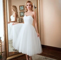 wedding dress short 2021 sweetheart sleeveless charming ankle length simple cheap bridal gowns a line lace up back elegant
