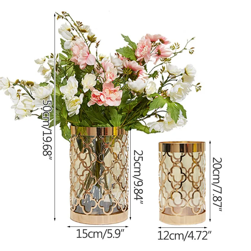 

Nordic Luxury Hollow Metal Glass Flower Vase Home Decoration Modern Art Flower Vase Plant Holder Desk Hydroponics Room Decor