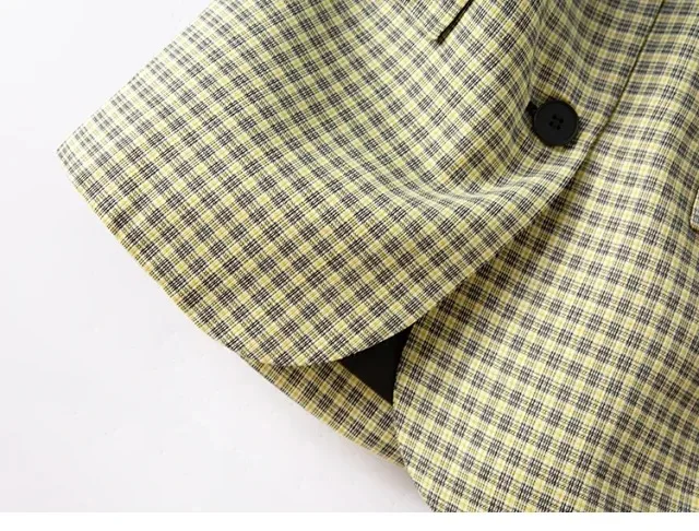 

2020 Autumn New Mustard Yellow Small Check Blazer