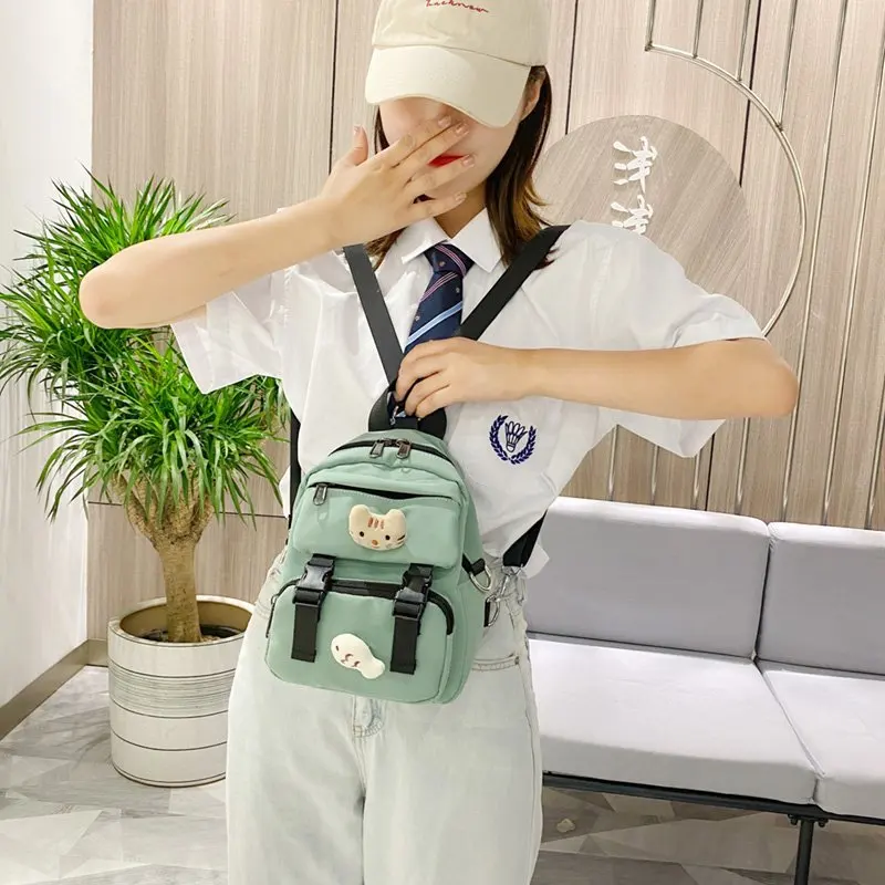 Kitten Women Backpack Fish Shoulders Bags Cute Women Black Bags Canvas Mini School Bags Multilayer Space Travel Bag 2021 New