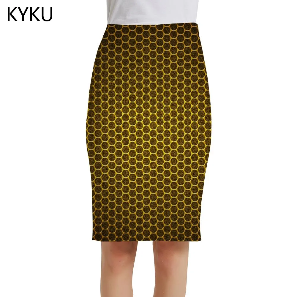 

KYKU Brand Geometry Skirts Women Psychedelic 3d Skirt Abstract Sundresses Art Office Ladies Skirts Womens Floral Cool Party New