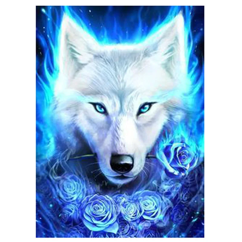 Алмазная вышивка альфа волка сделай сам животное крестиком с голубым пламенем