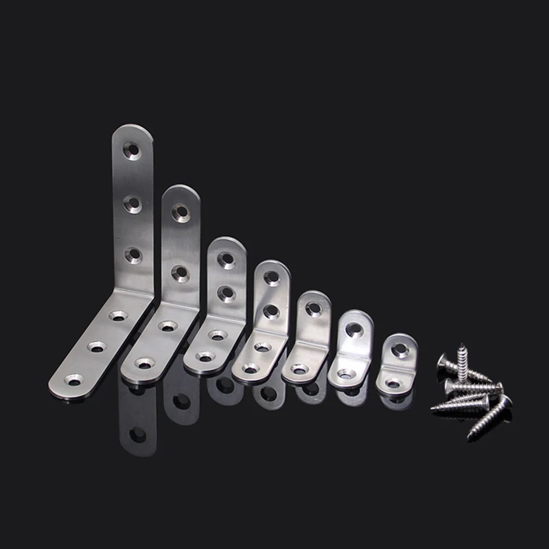 

ON STOCK 50PCS Stainless Steel L Shape Right Angle Corner Braces Board Frame Support Brackets Furniture Joint + Screws