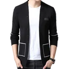 Мужской вязаный кардиган на пуговицах BROWON, Повседневный пуловер черногосерого цвета, одежда для Одежда с вырезом