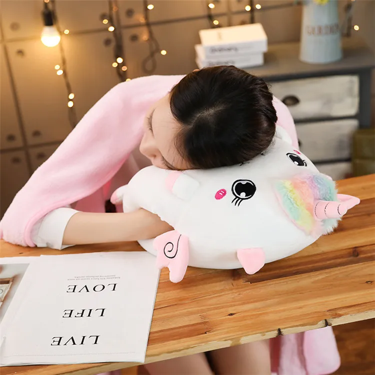 Мягкая подушка с единорогом 3 в 1 с одеялом Kawaii Плюшевые животные Слон кошка динозавр ручная теплая подушка игрушки для детей