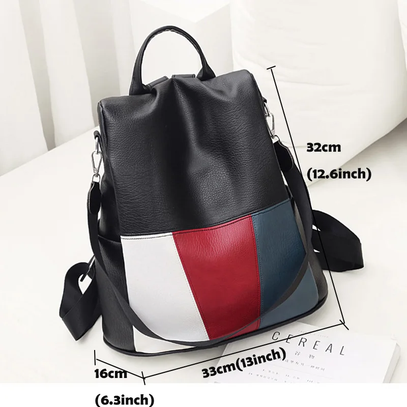 Высокое качество ПУ кожаный панельный рюкзак Цвет: белый черный анти кражи для