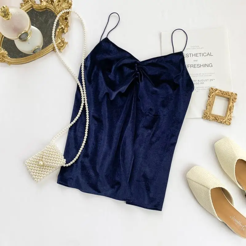 Осенняя Женская кружевная Вельветовая Облегающая майка на пуговицах