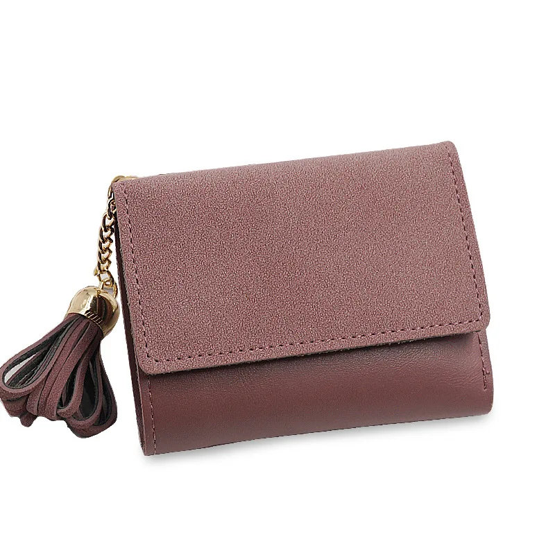 

Кошелек с кисточкой, женские кошельки 2021, кошельки с пряжкой с прострочкой, дизайнерский кошелек из кожи, Женский кошелек с монетницей пурпу...