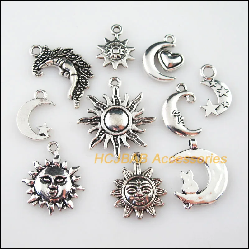 20Pcs тибетский серебристый цвет DIY/ Sun Moon Star Подвески в форме сердца|Шармы| |