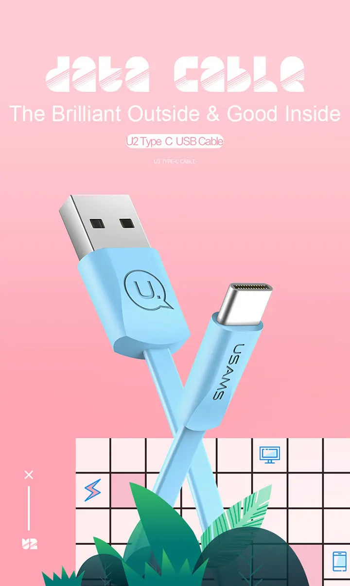 10 шт/много type C USB кабель, USAMS USB C кабель для samsung S9 s8 плюс кабель передачи данных для быстрой зарядки для Xiaomi 6 кабель зарядного устройства