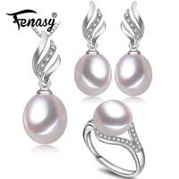 fenasy wedding jewelry sets fashion natural freshwater pearl pendant necklaces women 925 sterling silver drop earrings ring set