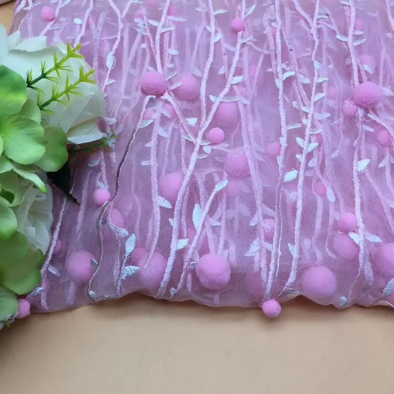 Сетчатая ткань с милым помпоном для вышивки 130 см x 100 тюль детского платья свадьбы